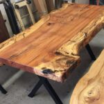 Large wooden table with polished edge, Example of Live Edge Houston Table work and design quality