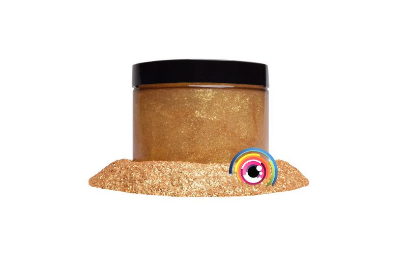 Eye Candy Mica Powder Pigment for epoxy resin in 14k Nugget Gold. (4oz container resin example)