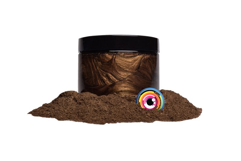 Eye Candy Mica Powder Pigment for epoxy resin in Bushido Brown. (4oz contain resin example)