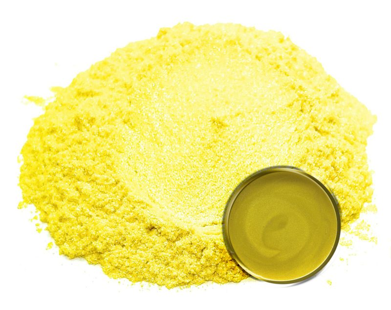 Eye Candy Mica Powder Pigment for epoxy resin swirl chip in Kinkaku-Ji Yellow.