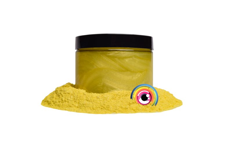 Eye Candy Mica Powder Pigment for epoxy resin in Kinkaku-Ji Yellow. (4oz container resin example)