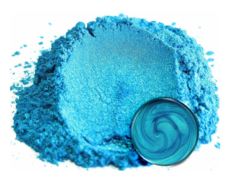 Eye Candy Mica Powder Pigment swirl chip for epoxy resin in Okinawa Blue.