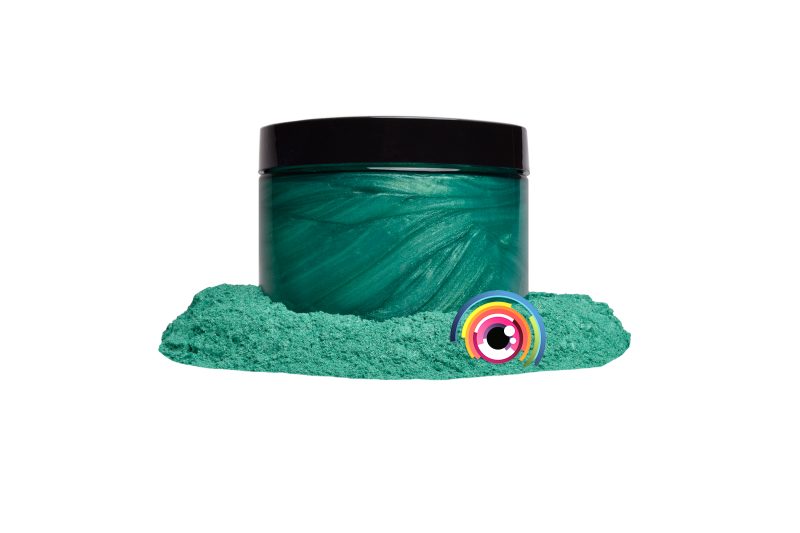 Eye Candy Mica Powder Pigment for epoxy resin in Wasabi Green. (4oz container resin example)